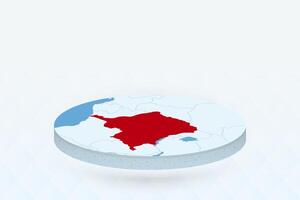 3D Isometric Map Highlighting DR Congo in Red. vector