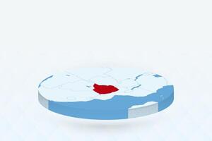 3D Isometric Map Highlighting Zimbabwe in Red. vector