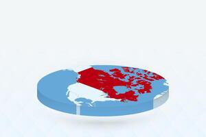 3D Isometric Map Highlighting Canada in Red. vector