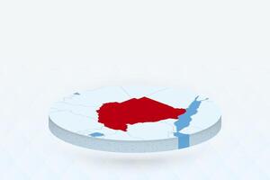 3D Isometric Map Highlighting Sudan in Red. vector