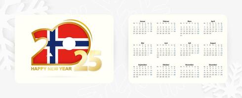 Horizontal Pocket Calendar 2025 in Norwegian language. New Year 2025 icon with flag of Norway. vector