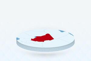 3D Isometric Map Highlighting Chad in Red. vector