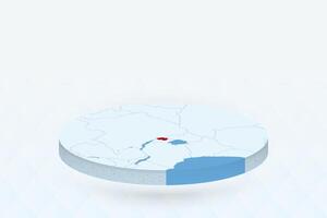 3D Isometric Map Highlighting Rwanda in Red. vector