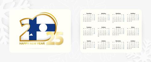 Horizontal Pocket Calendar 2025 in Finnish language. New Year 2025 icon with flag of Finland. vector