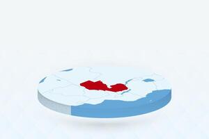 3D Isometric Map Highlighting Zambia in Red. vector