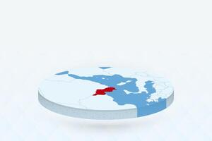 3D Isometric Map Highlighting Tunisia in Red. vector
