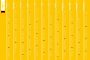 One-row vertical calendar for the year 2025 in German. German calendar for 2025 with highlighted Sundays. vector