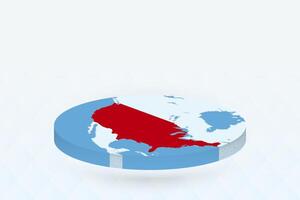 3D Isometric Map Highlighting USA in Red. vector