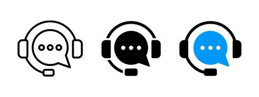 Customer service icon. Contact support agent button. Headset with speech bubble illustration. Call center operator symbol. Customer support chat sign. Earphones with microphone speech bubble. vector