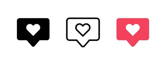 Like notification icon. Heart message bubble illustration. Social media network web or app interface design element. New follower symbol. Love message sign. Like notification concept. vector
