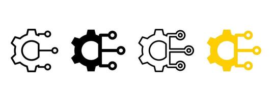 AI technology gear icon. Digital electronic software cogwheel illustration. Web cyberspace network symbol. Computer machine tech process sign. Integrated AI technology application pictogram. vector