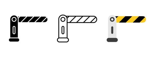 Parking barrier pass icon. Traffic stop checkpoint illustration. Parking access stripped barrier symbol. Boundary entrance sign. Pass control pictogram. Stop block entry concept. vector