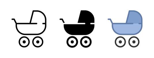 Baby carriage icon. Stroller illustration. Newborn buggy symbol. Toddler sign. Baby carriage pictogram. Children cradle isolated concept in three different styles on white background. vector