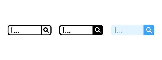 Search bar icon. Web browser search bar navigation element. Finder button. Search form field with magnifier glass pictogram. Website address frame concept. vector