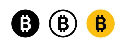 Bitcoin icon. Crypto currency symbol. Bitcoin wallet illustration. Decentralized financial money system sign. Bit coin mining pictogram. Crypto stock exchange platform emblem. Digital banking. vector