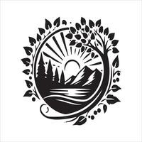 A logo for a company with a tree and mountains vector