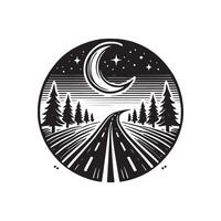 A black and white image of a road and trees vector