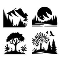 Four silhouettes of trees and mountains vector