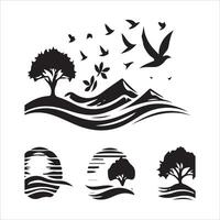 Four different types of trees and birds in the forest vector