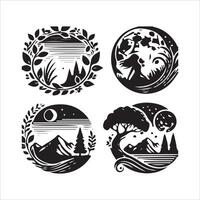 Four different designs of the forest, mountains and trees vector