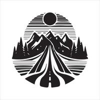 A black and white logo for a mountain road vector