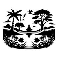 A black and white illustration of a man sitting in a tree vector