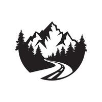 A mountain road with trees and mountains in the background vector