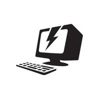 Computer icon with lightning bolt illustration vector