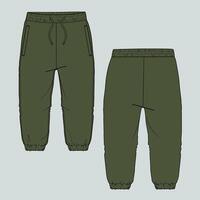 A pair of green sweatpants with a zipper and pockets vector