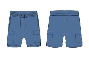 Blue color sweat shorts pant front and back with pocket isolated on white background vector