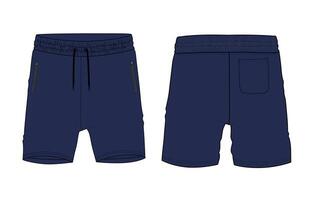Navy color shorts pant front and back isolated on white back vector