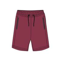 Red color sweat short pant with side zipper pocket isolated on white back vector