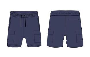 Navy color sweat shorts pant front and back with pocket isolated on white background vector