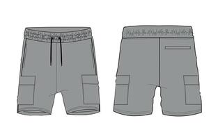 Grey color sweat shorts pants front and back with pocket isolated on white background vector