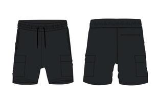 Black shorts pant with pocket front and back views isolate don white back vector