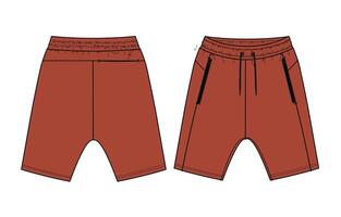 Red color sweat shorts pant with cut and sew isolated on white back vector