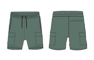 Green color sweat shorts pant front and back with pocket isolated on white background vector