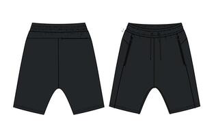 Black Color Sweat shorts pant with side cut and sew and zipper isolated on white back vector
