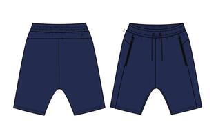 Navy color Sweat shorts pant with side cut and sew and zipper isolated on white back vector