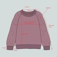 The measurements for a sweater with measurements for the sleeves vector