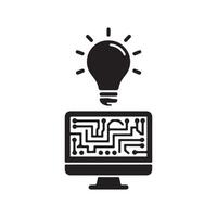Computer and light bulb icon on white background vector