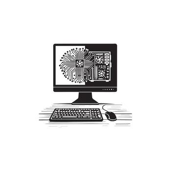 Computer and keyboard icon vector