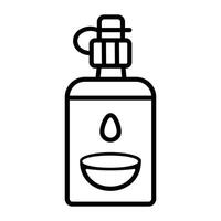 A multi-purpose saline solution, flat-style icon template, circle, and packing sticker design is black on white. vector