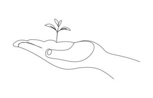 World Environment Day Abstract Planet earth in hands continuous single line art drawing sketch vector