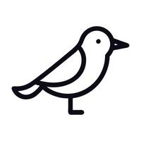 A black and white drawing of a simple cartoon bird line icon. vector