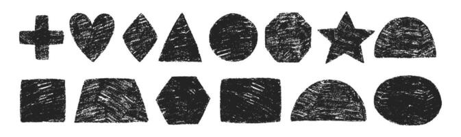 Crayon hand drawn geometric shapes. Texture illustration on a dark background. vector