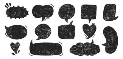 Set of text boxes and speech bubbles with crayon or chalk texture. Doodle illustration on a white background. vector