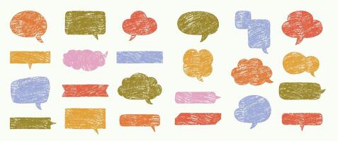 Set of text boxes and speech bubbles with crayon or chalk texture. Multicolor Japan handwritten illustration. vector