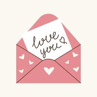 A postcard in an envelope with a declaration of love, handwriting, congratulations on Valentine's Day, wedding, design element. vector