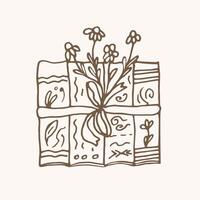 Book stacks tied with ribbon with flowers, element with doodles, magic objects, book fair, world Book Day. Hand-drawn illustration vector